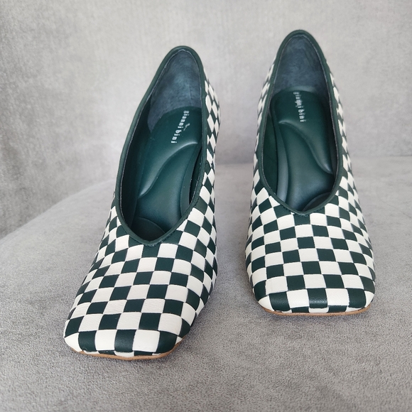 Gianni Bini Pumps 6 Green Leather Colton Intrecciato Check Square Toe New $100 - Picture 8 of 15